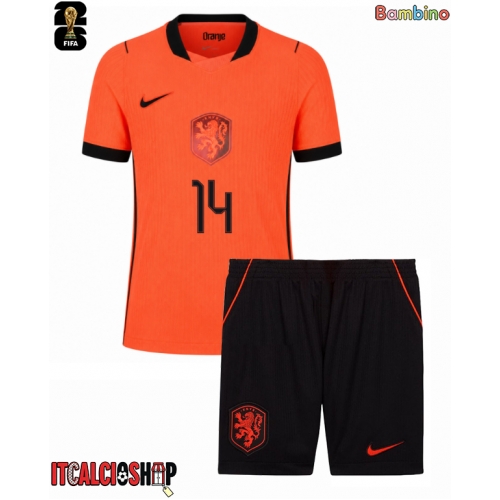 Paesi Bassi Tijjani Reijnders #14 Prima Maglia Bambino Mondiali 2026 Manica Corta (+ Pantaloni corti)